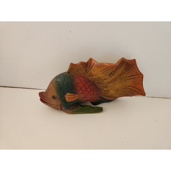 Vintage Wooden Fish Carved  Koi Fish MCM Farmhouse Cottage Core - Picture 1 of 3